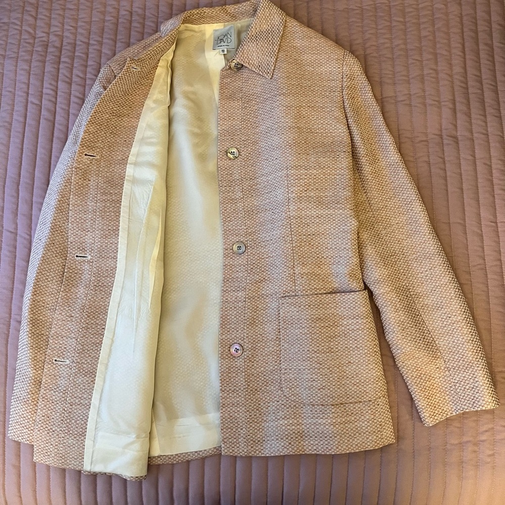 Joan and David Pinkish Beige Silk Textured Vintage Blazer, Made in Italy